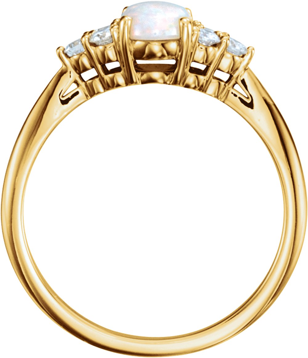 14K Yellow Gold Natural White Opal & 1/6 CTW Natural Diamond Ring