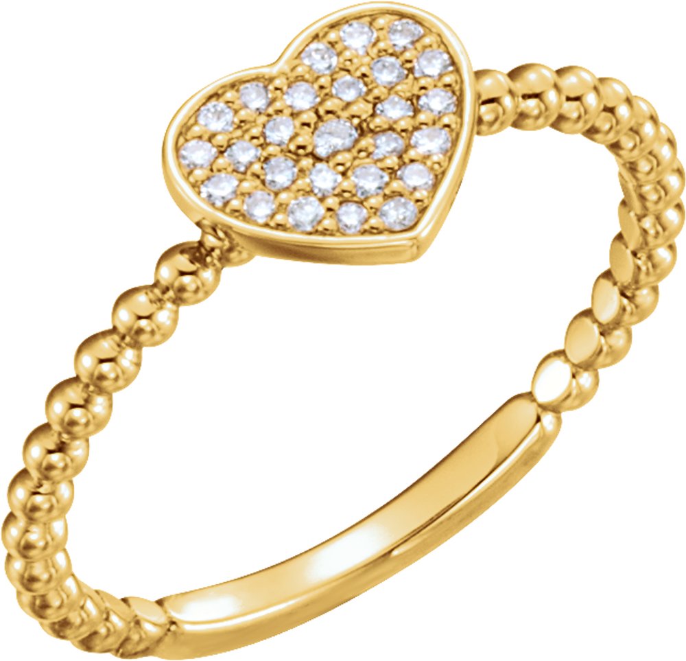 14K Yellow Gold 1/8 CTW Natural Diamond Heart Bead Ring