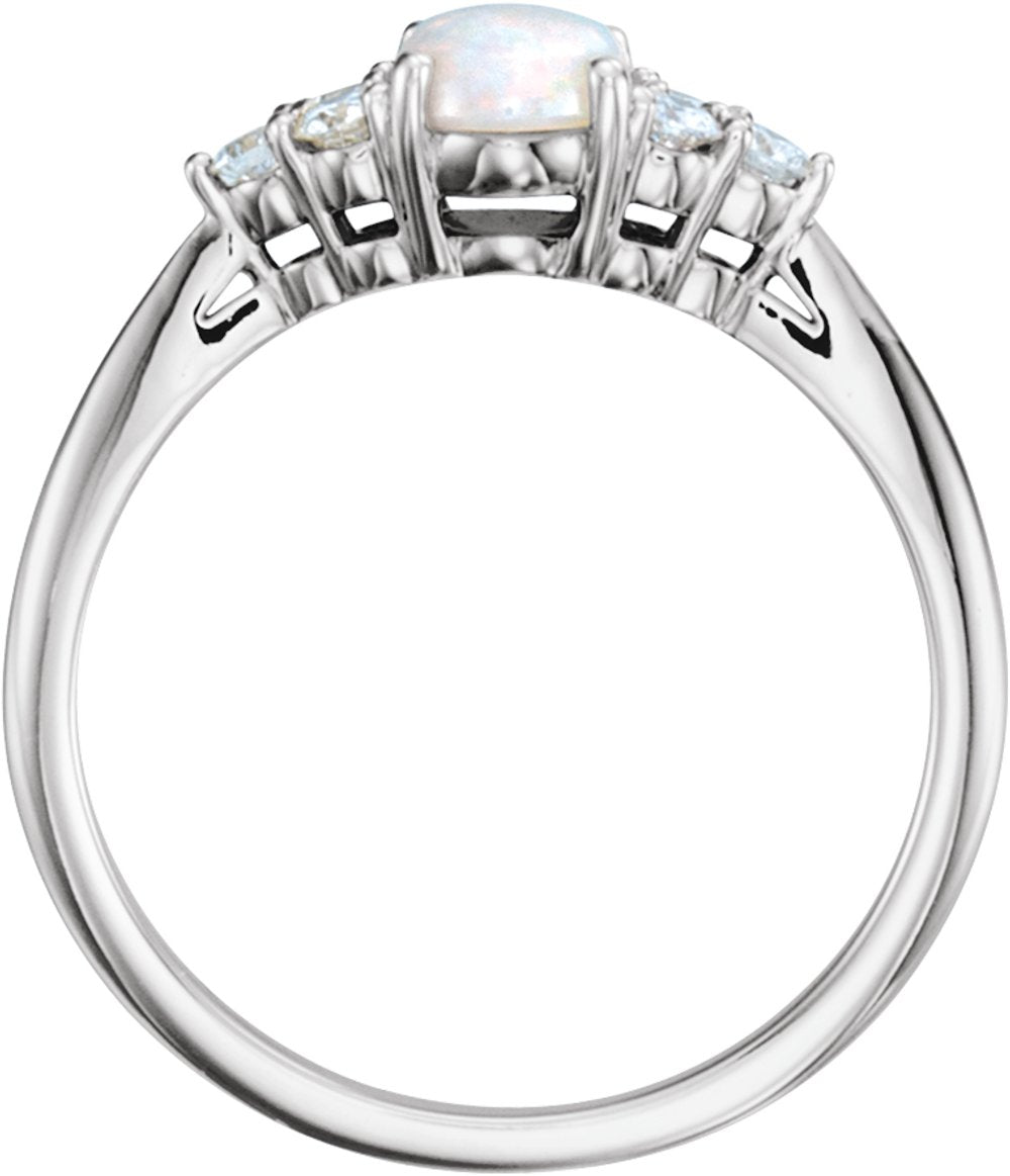 14K White Gold Natural White Opal & 1/6 CTW Natural Diamond Ring
