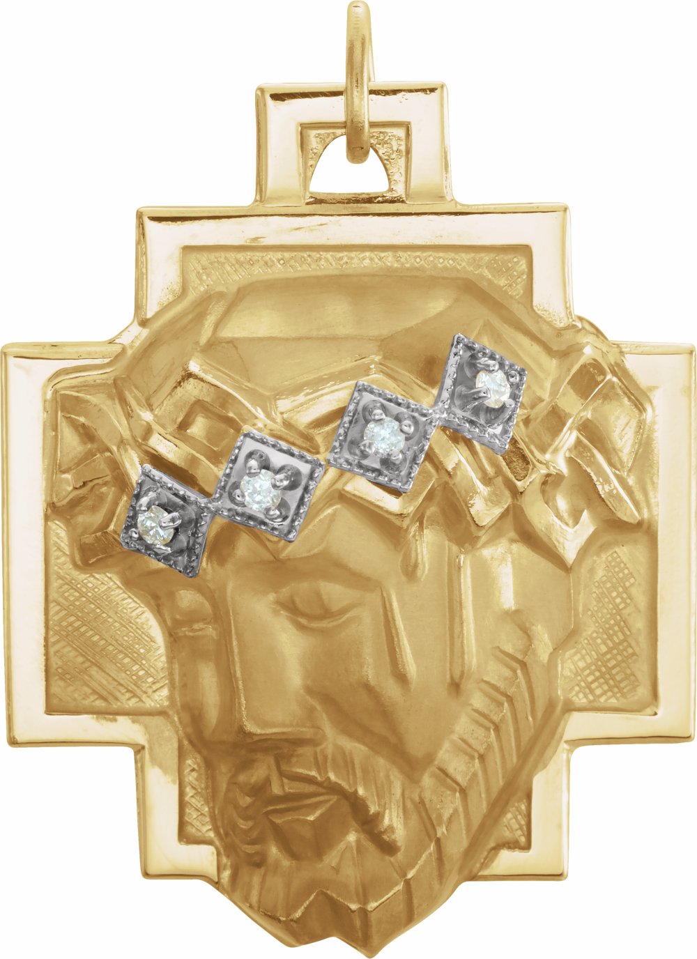 14K Yellow/White Gold .04 CTW Natural Diamond Face of Jesus Crown Cross Pendant