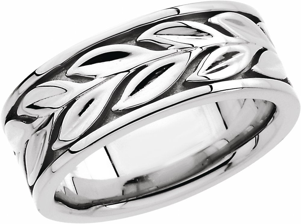 14K White Gold 8 mm Floral Band Size 8