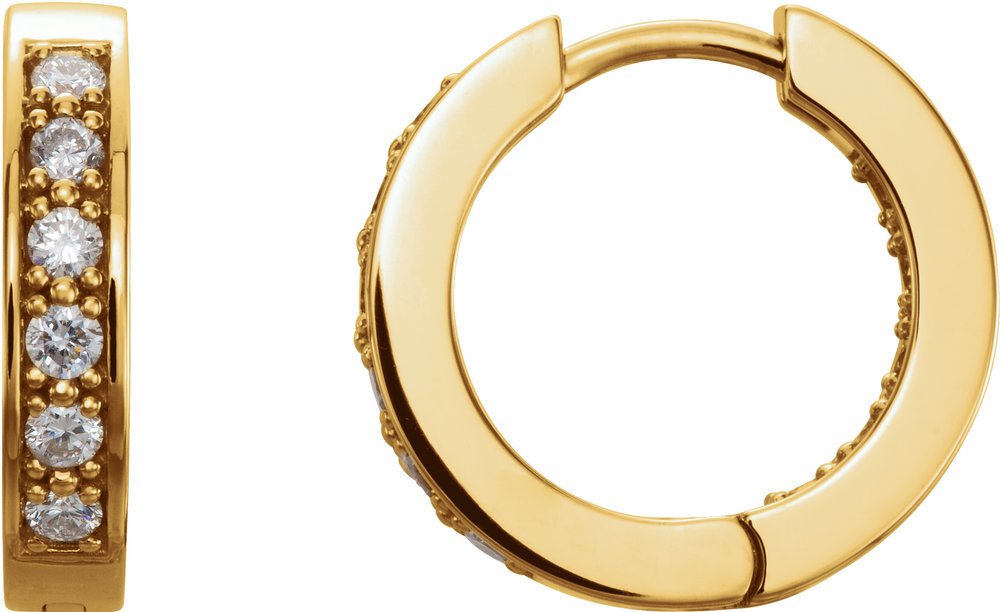 14K Yellow Gold 1/2 CTW Natural Diamond Inside-Outside 15 mm Hoop Earrings