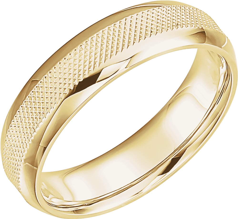 14K Yellow Gold 6 mm Knurled Comfort-Fit Half Round Band Size 11