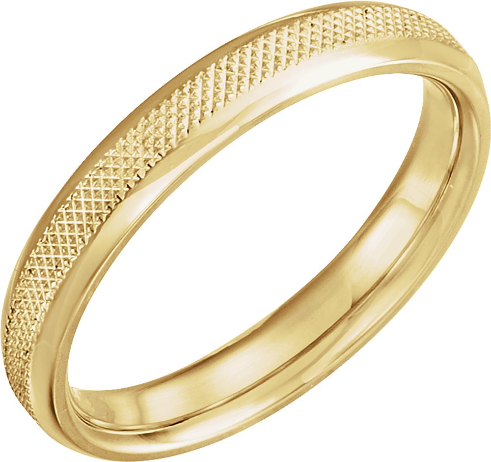 14K Yellow Gold 4 mm Knurled Comfort-Fit Half Round Band Size 10