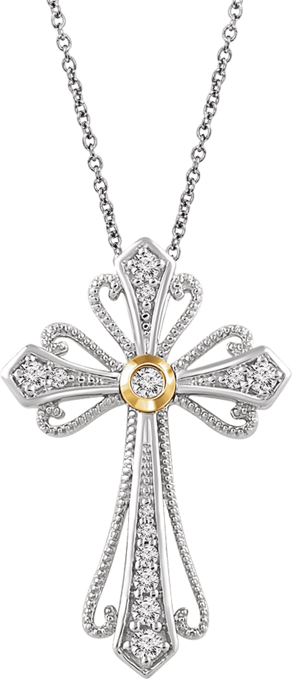 14K White/Yellow Gold 1/6 CTW Natural Diamond Cross Pendant