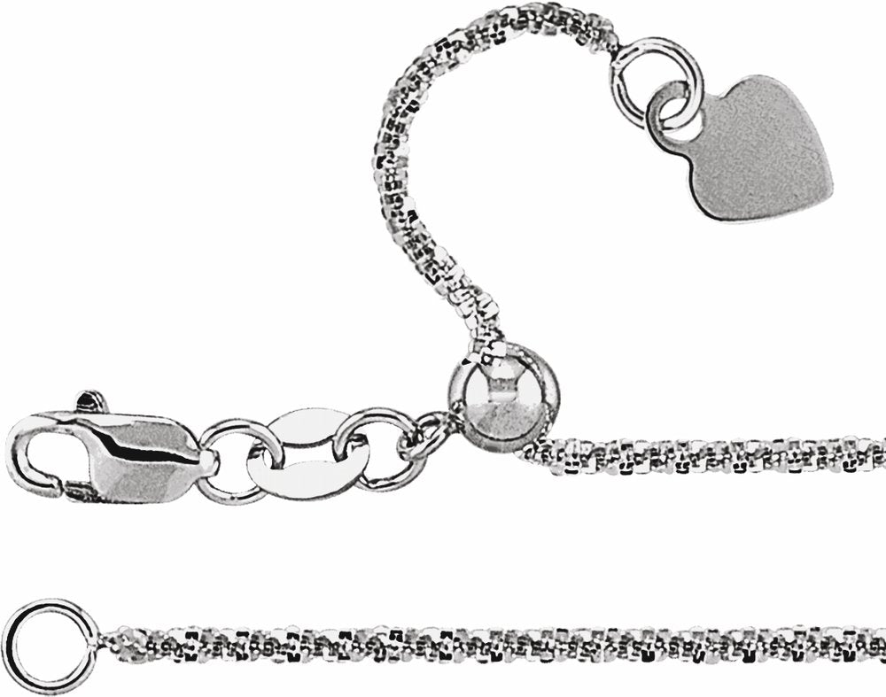 14K White Gold 1.4 mm Adjustable Diamond-Cut Twisted Snake 16-22" Chain