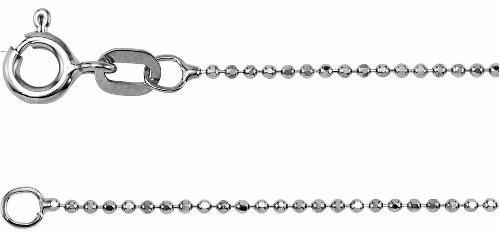 14K White Gold 1 mm Diamond-Cut Bead 7" Chain