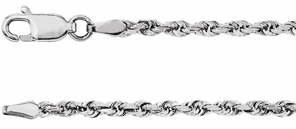 14K White Gold 2.5 mm Diamond-Cut Rope 24" Chain