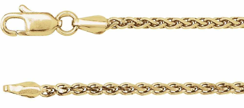 14K Yellow Gold 2 mm Diamond-Cut Wheat 7" Chain
