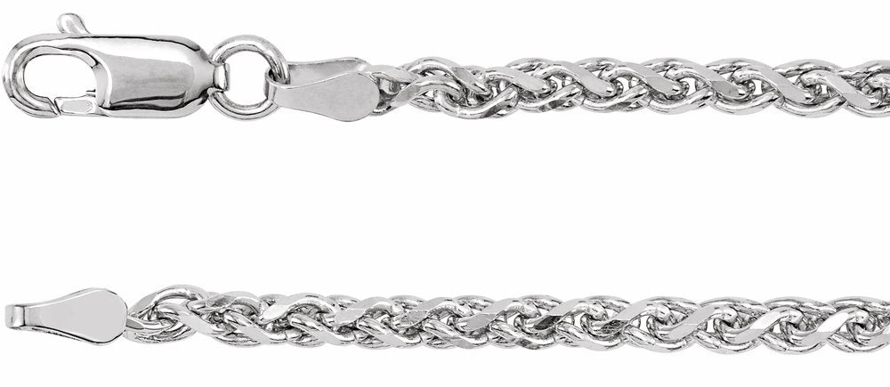 14K White Gold 2.75 mm Diamond-Cut Wheat 16" Chain