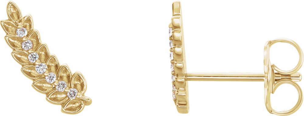 14K Yellow Gold .03 CTW Natural Diamond Leaf Ear Climbers