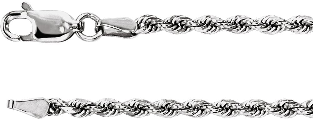 14K White 2.4 mm Diamond-Cut Rope 7" Chain