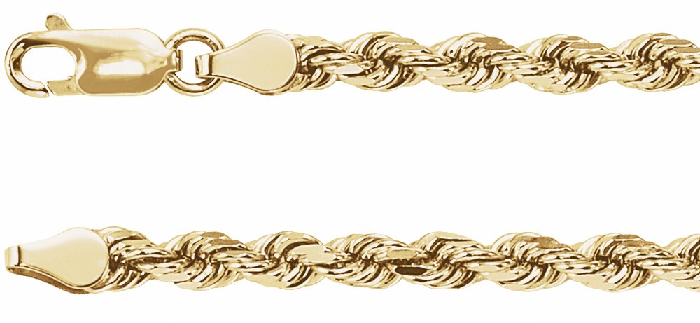 14K Yellow 3.9 mm Diamond-Cut Rope 7" Chain