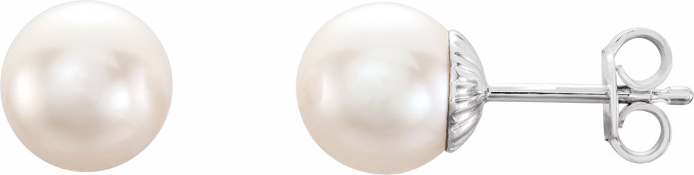 Sterling Silver 8-8.5 mm Cultured White Freshwater Pearl Earrings