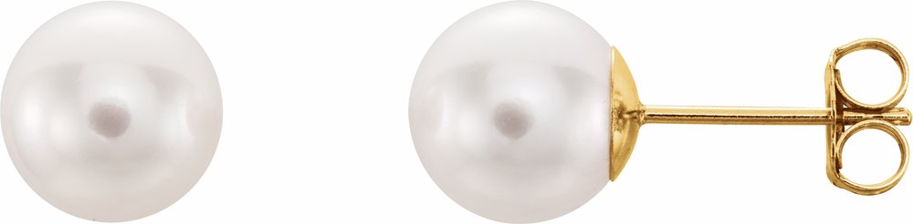 14K Yellow Gold 8 mm Cultured White Akoya Pearl Earrings