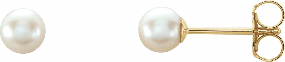 14K Yellow Gold 4 mm Cultured White Akoya Pearl Earrings