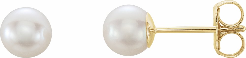 14K Yellow Gold 5 mm Cultured White Akoya Pearl Earrings