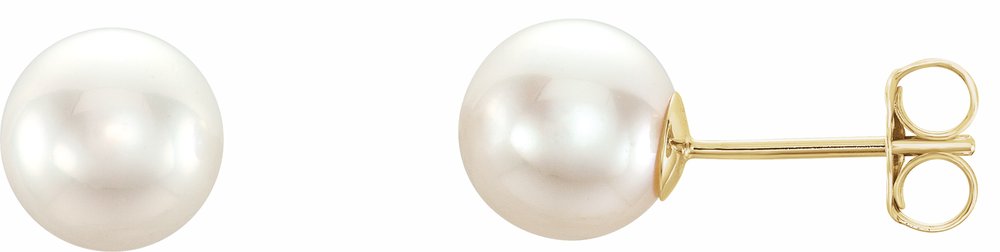 14K Yellow Gold 7 mm Cultured White Akoya Pearl Earrings