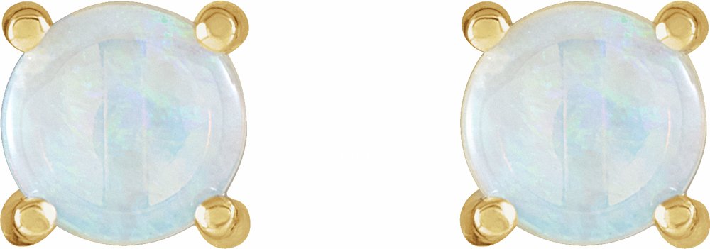 14K Yellow Gold 6 mm Natural White Opal Earrings