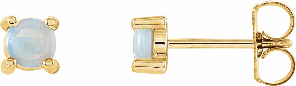 14K Yellow Gold 4 mm Natural White Opal Earrings