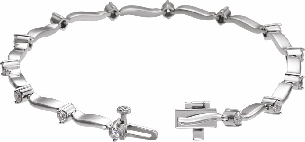 14K White Gold 1 CTW Natural Diamond Line 7" Bracelet