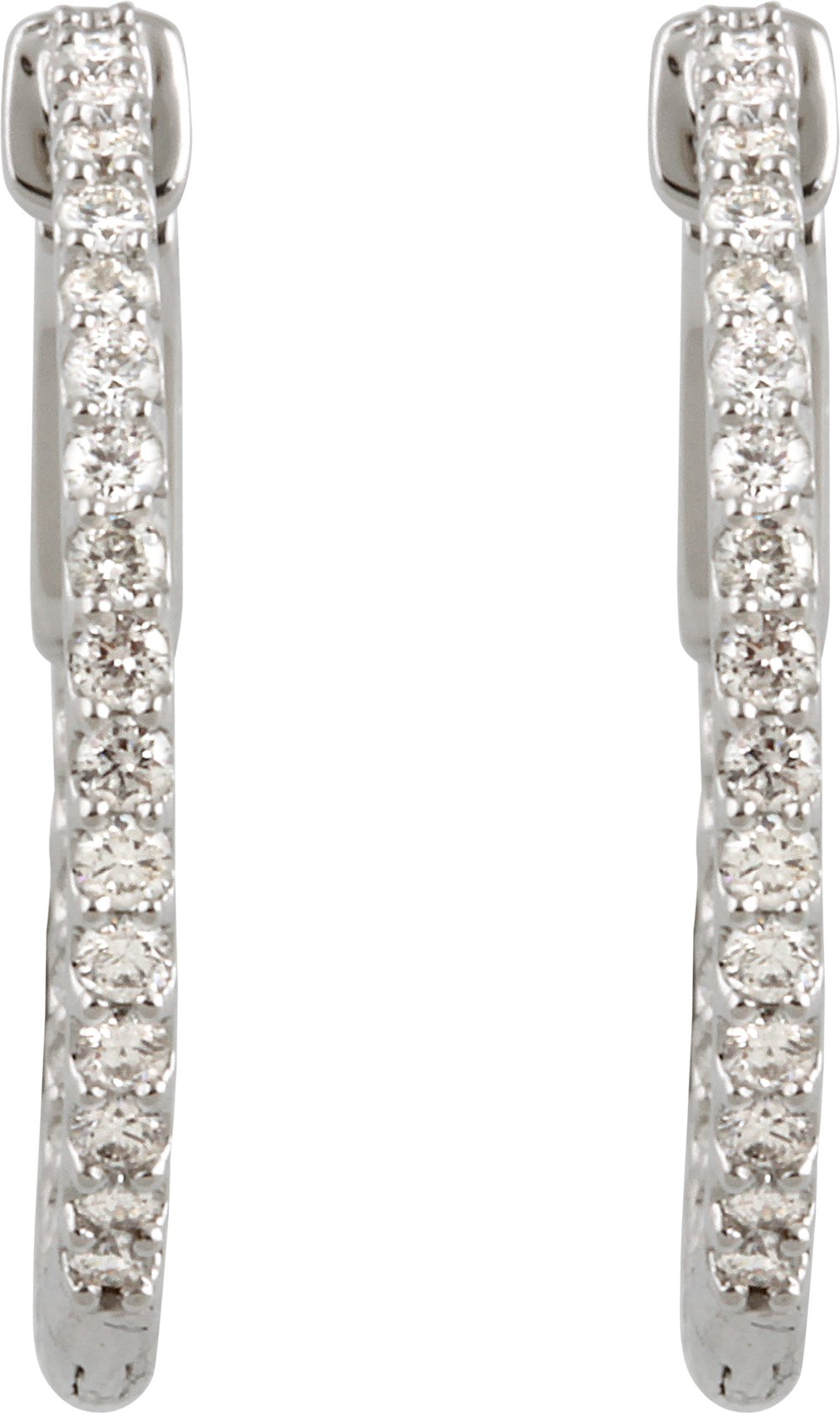 14K White Gold 3/4 CTW Natural Diamond Inside-Outside 23 mm Hinged Hoop Earrings
