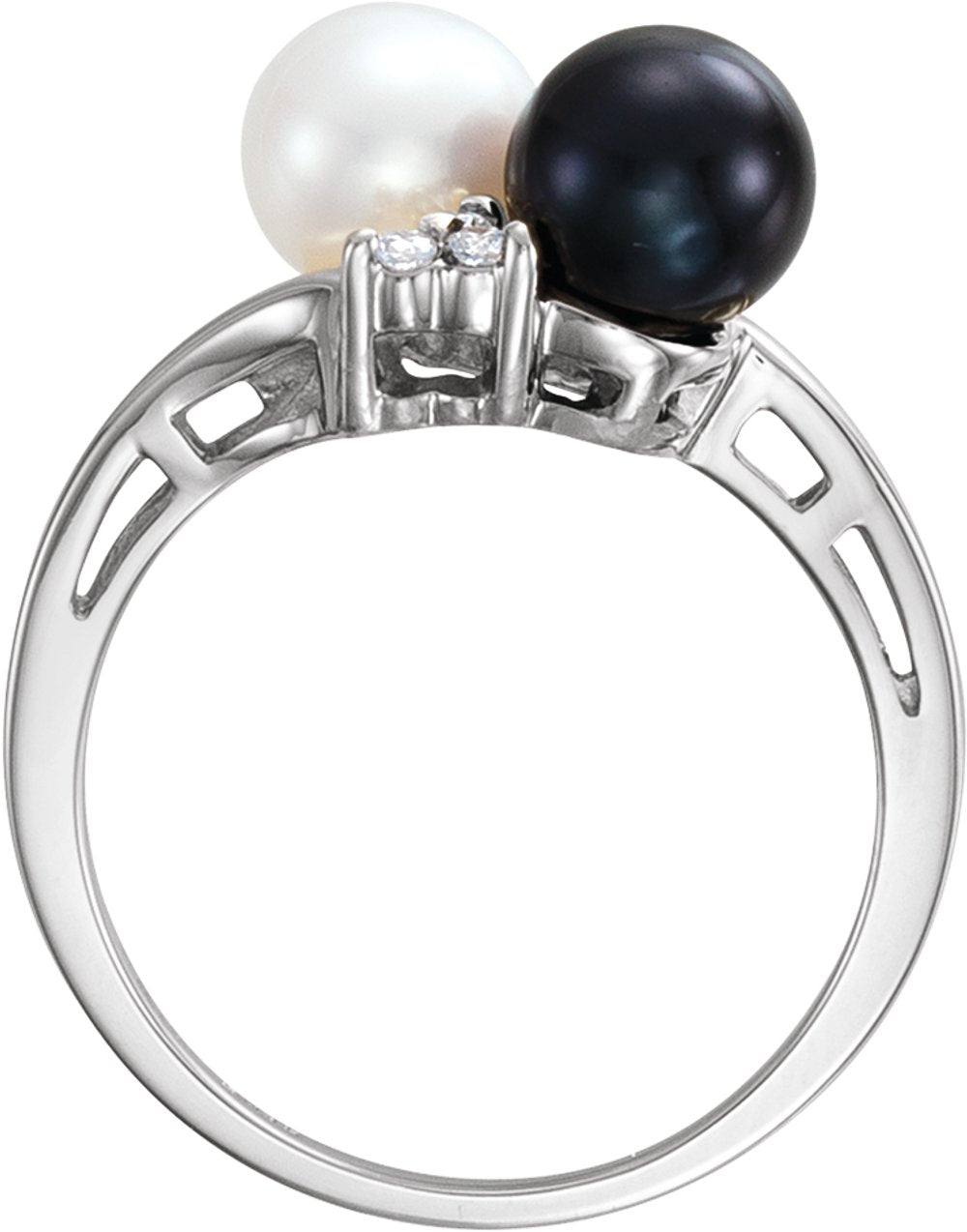 14K White Gold Cultured Black & White Akoya Pearl & 1/10 CTW Natural Diamond Ring