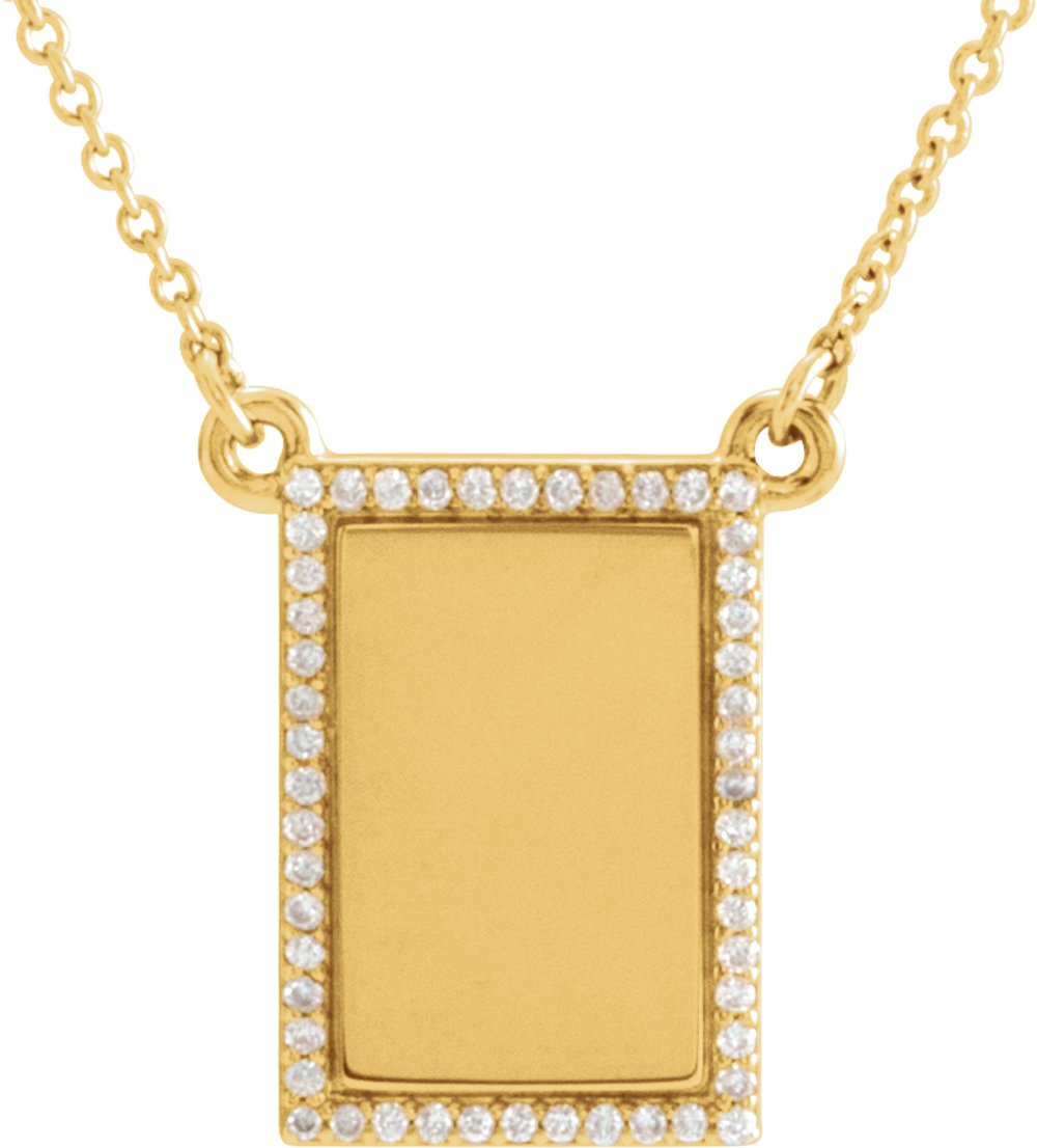 14K Yellow Gold 1/8 CTW Natural Diamond Engravable Rectangle 18" Necklace