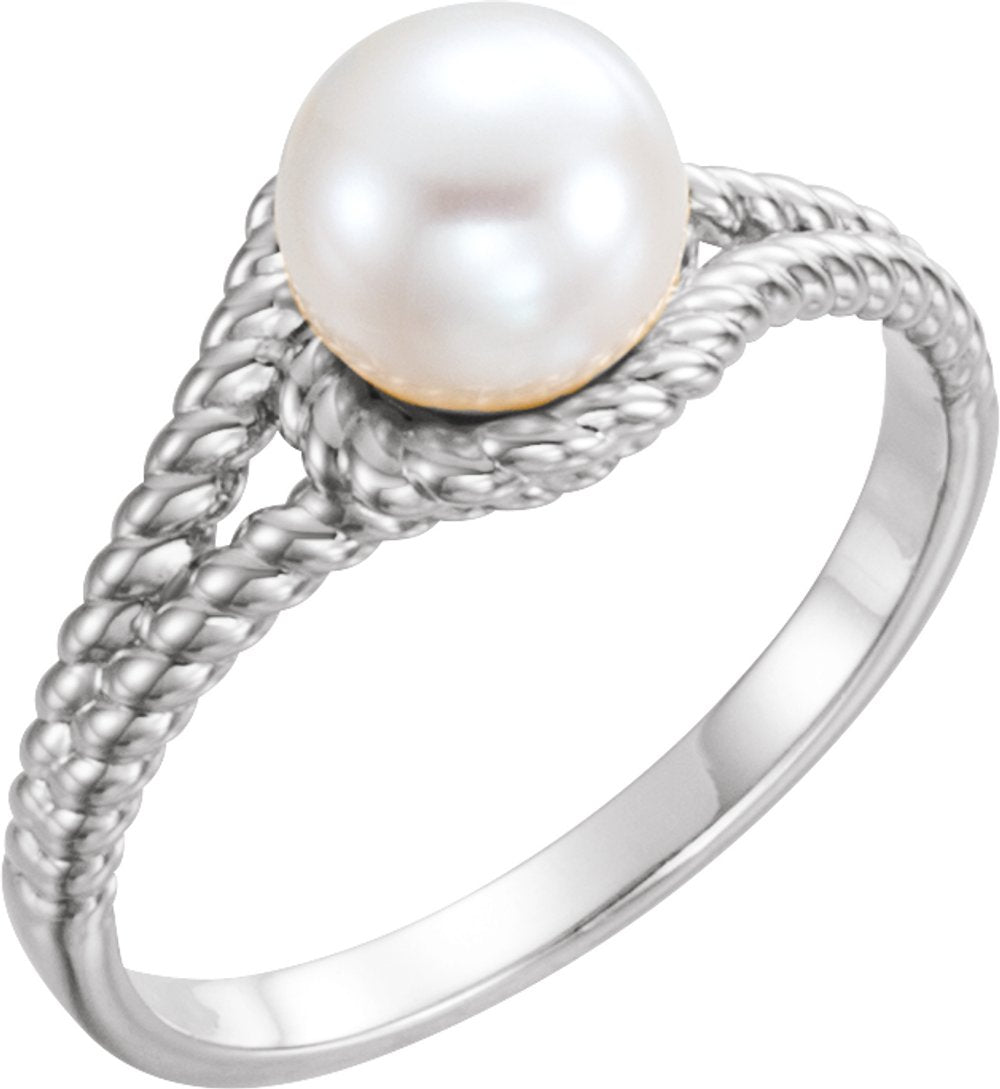 14K White Gold Cultured White Freshwater Pearl Rope Ring