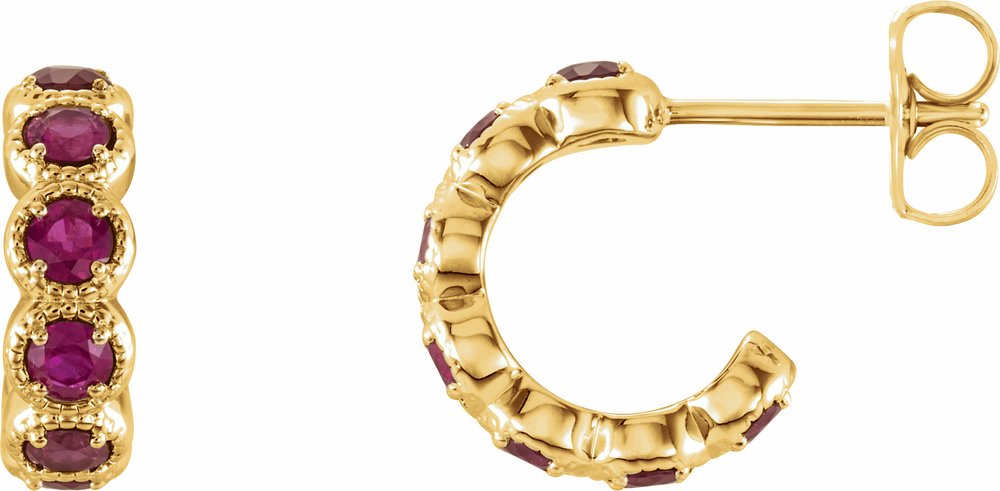 14K Yellow Gold Natural Ruby Hoop Earrings