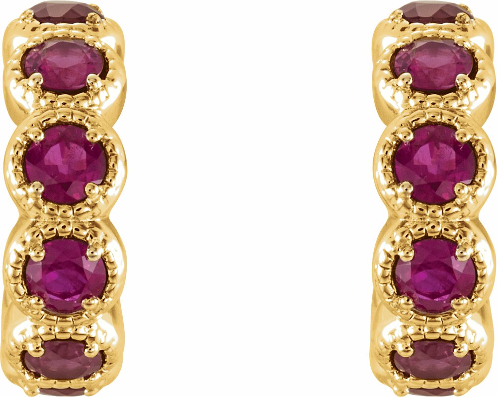 14K Yellow Gold Natural Ruby Hoop Earrings