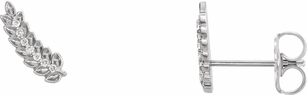 14K White Gold .03 CTW Natural Diamond Leaf Ear Climbers