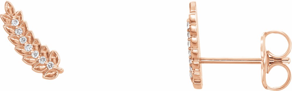 14K Rose Gold .03 CTW Natural Diamond Leaf Ear Climbers