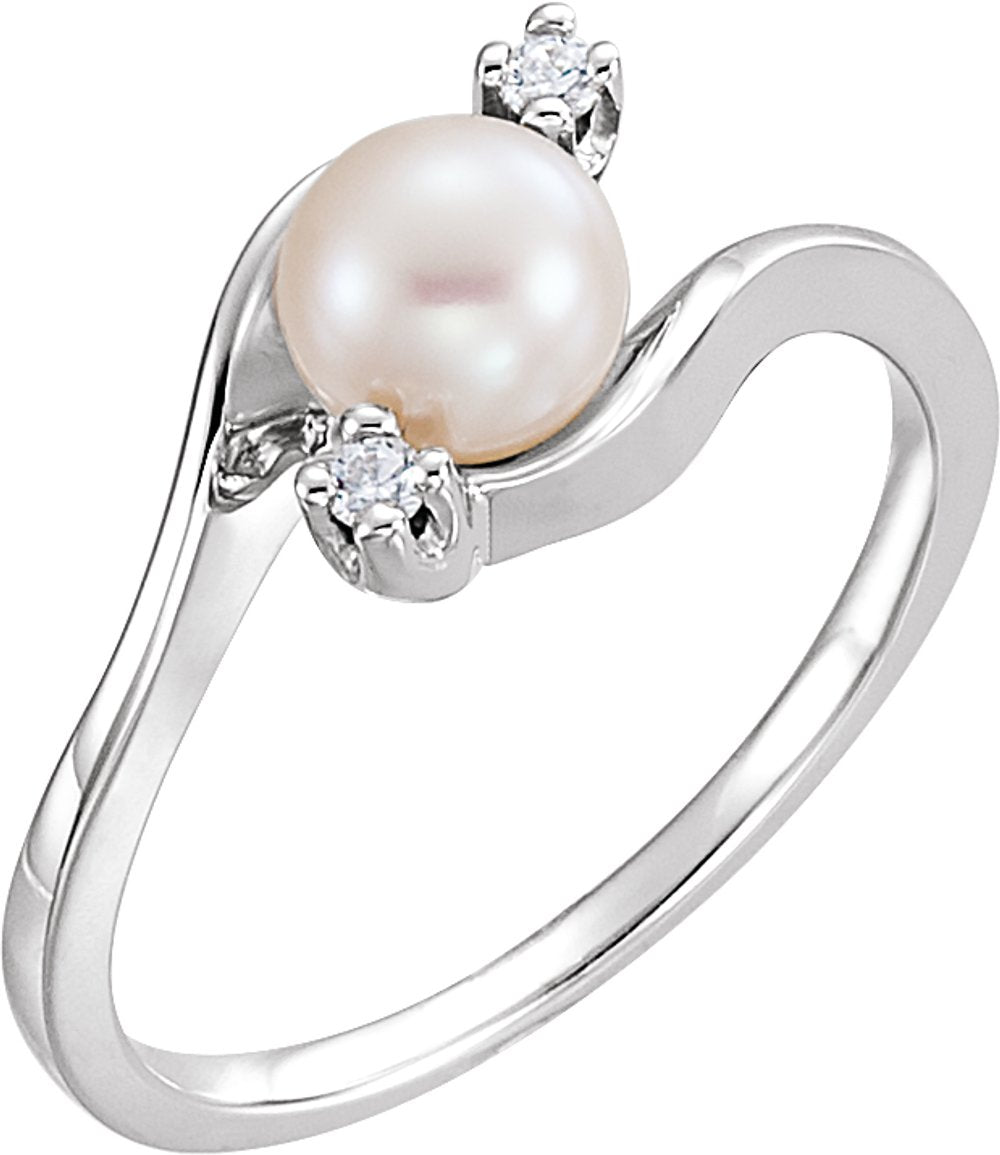 14K White Cultured White Akoya Pearl & .04 CTW Diamond Bypass Ring