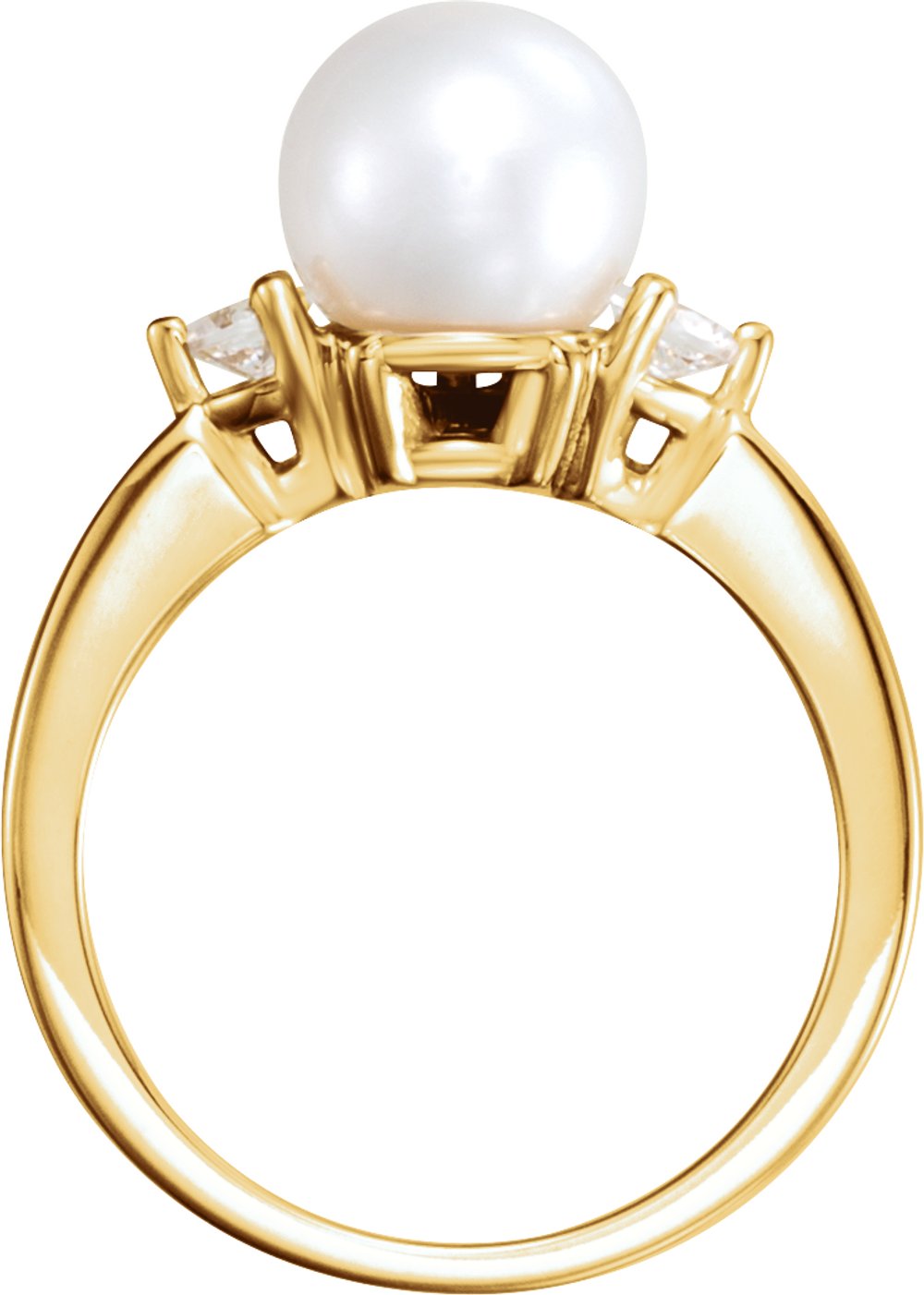14K Yellow Gold Cultured White Akoya Pearl & 1/4 CTW Natural Diamond Ring
