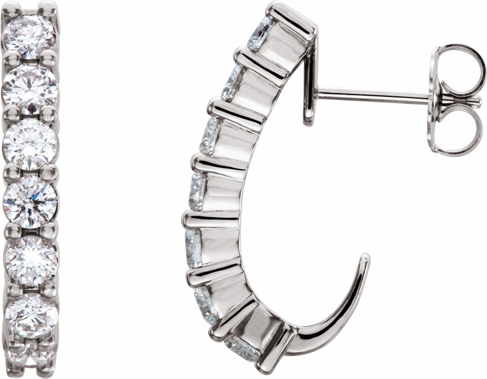 14K White Gold 1 1/4 CTW Lab-Grown Diamond J-Hoop Earrings