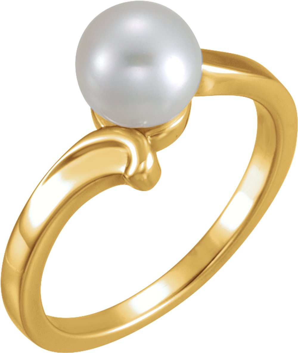 14K Yellow Gold Cultured White Akoya Pearl Ring