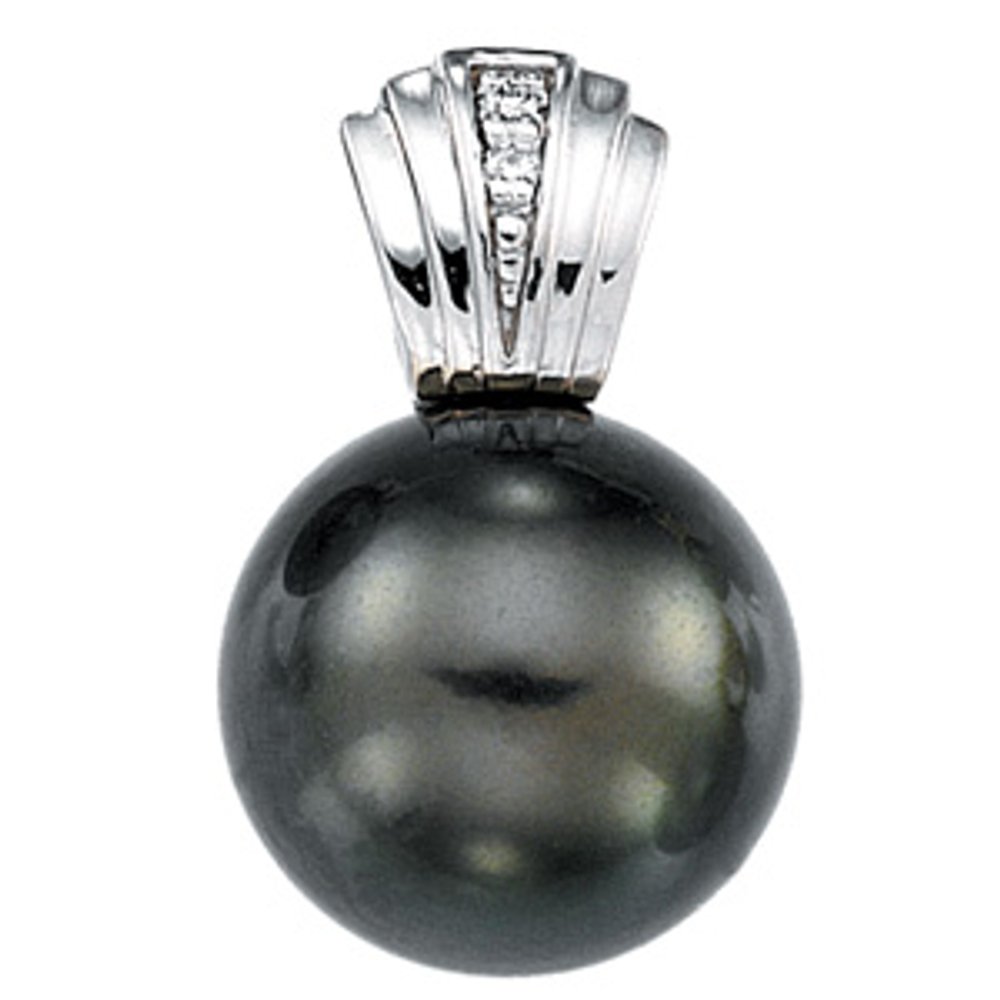 14K White Cultured Gray Tahitian Pearl & .01 CTW Natural Diamond Pendant