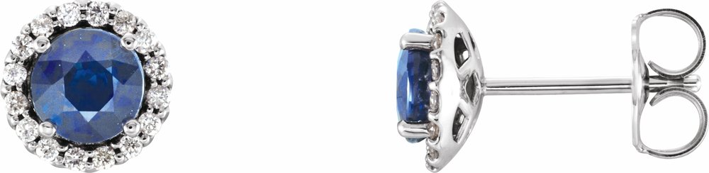 14K White Gold 5 mm Natural Blue Sapphire & 1/8 CTW Natural Diamond Earrings