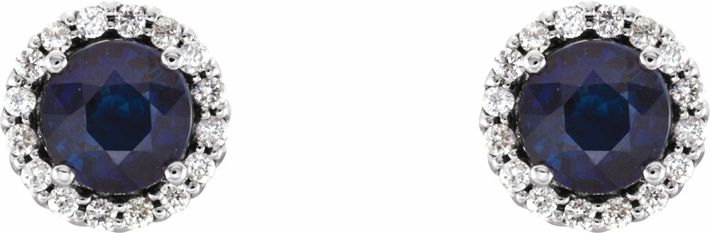 14K White Gold 5 mm Natural Blue Sapphire & 1/8 CTW Natural Diamond Earrings