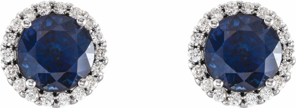 14K White Gold 4 mm Lab-Grown Blue Sapphire & 1/10 CTW Natural Diamond Earrings