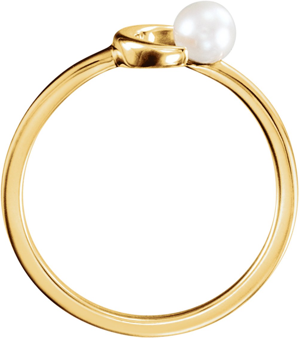 14K Yellow Gold Cultured White Freshwater Pearl Crescent Moon Ring
