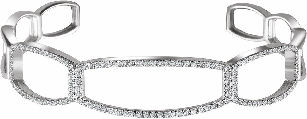 14K White Gold 3/4 CTW Natural Diamond Cuff 6 1/4" Bracelet