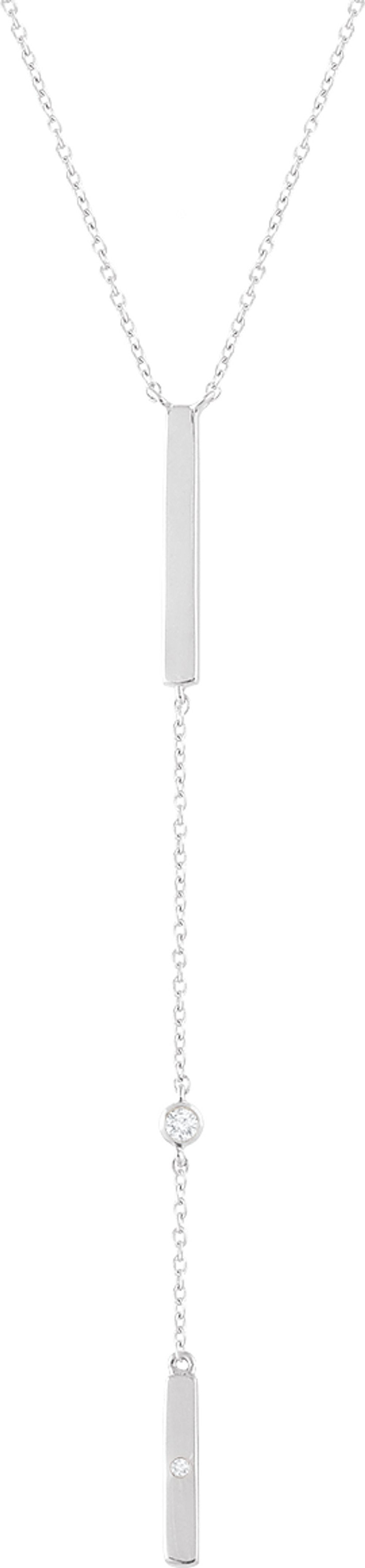 14K White Gold .06 CTW Natural Diamond Bar 16-18" Necklace