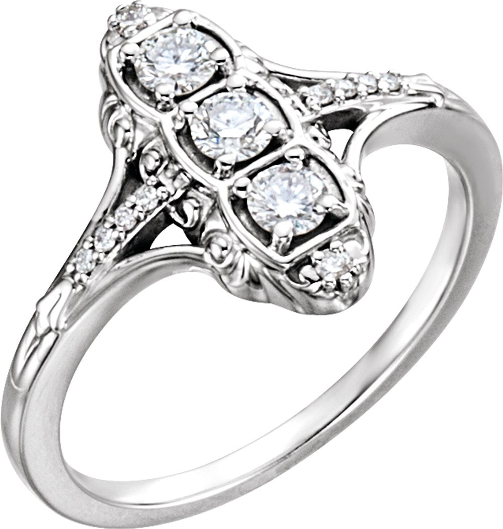 14K White 1/3 CTW Natural Diamond Vintage-Inspired Ring