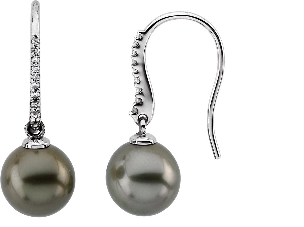 14K White Cultured Gray Tahitian Pearls & 1/8 CTW Natural Diamond Earrings