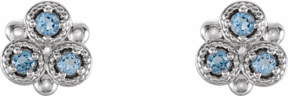 14K White Natural Aquamarine Three-Stone Earrings