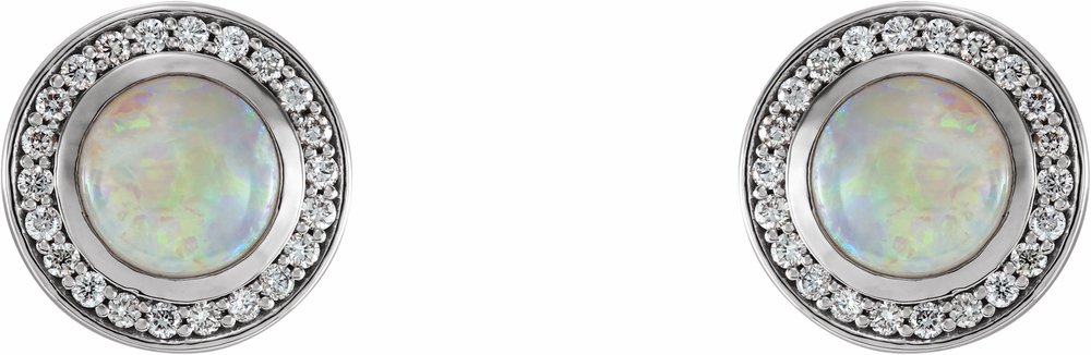 14K White 5 mm Natural White Opal & 1/6 CTW Natural Diamond Halo-Style Earrings