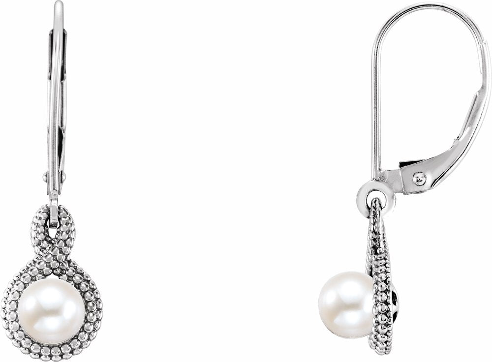 14K White Gold Beaded Cultured Freshwater Pearl Earrings