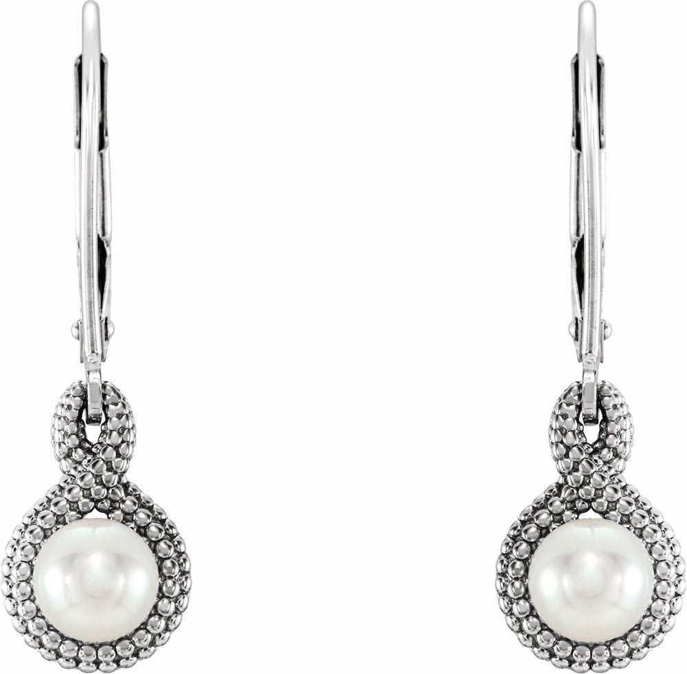 14K White Gold Beaded Cultured Freshwater Pearl Earrings